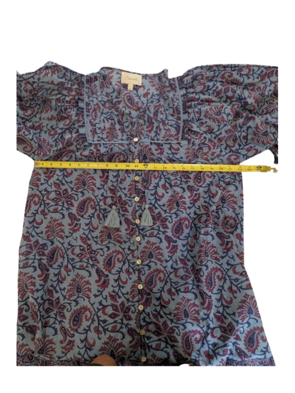 Cleobella Organic Cotton Paisley Boho Mini Dress M Blue Plum Belt Pockets - Picture 9 of 13